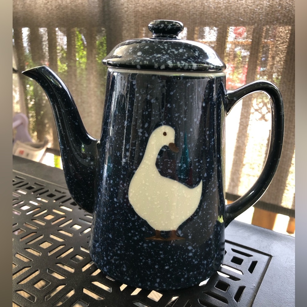 Otagiri VTG Speckled Goose Coffee/Tea Pot Blue and White Handcrafted in Japan